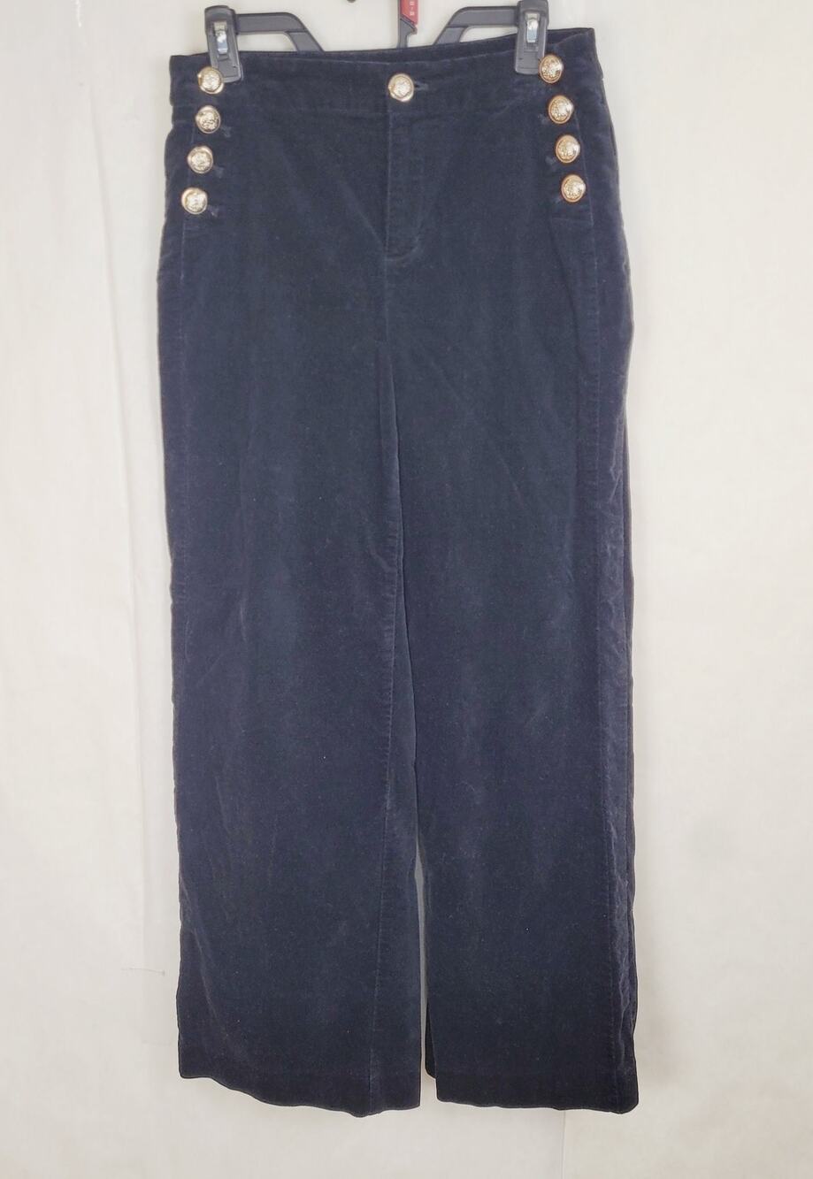 Charter Club black velvet gold button cropped wide leg pants Size 4 Whimsygoth
